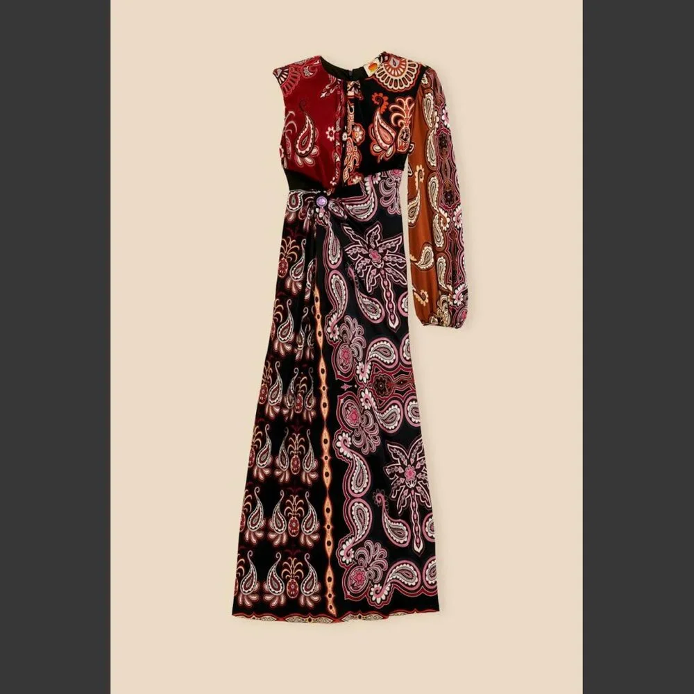 Farm Rio: Sweet Mermaids One Shoulder Maxi Patchwork Cut Out Dress - Picture 7 of 9